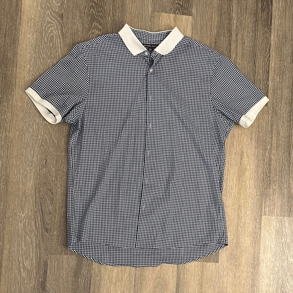 Michael Kors, Navy and White Checkered Polo Shirt